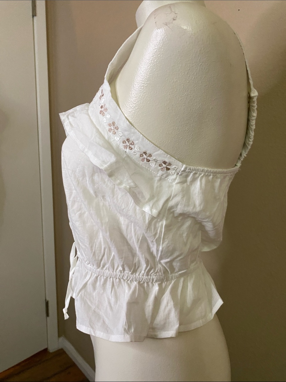 Passport White Cotton embroidered boho cottagecore fem camisole M - Picture 5 of 8